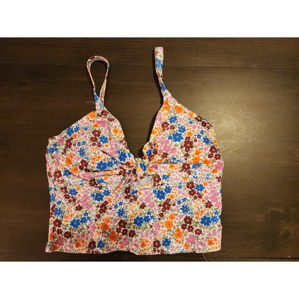 Tahari 2 piece Set Swimsuit Bathing Suit Tankini LARGE Red Orange Pink Floral - Picture 6 of 16
